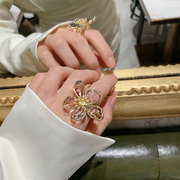 水晶花朵戒指ins日韩个性时尚夸张开口食指网红指环