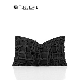 欧式现代简约黑色麂皮绒绳手工编织靠垫抱枕样板间沙发腰枕靠垫套