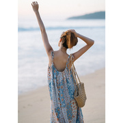 梦的马蓝色沙滩度假连衣裙，三亚泰国海边雪纺吊带裙宽松2023夏季