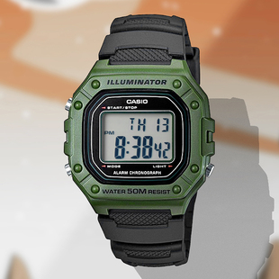 casio卡西欧小方块手表，男复古潮流数显，运动学生防水电子表w218h
