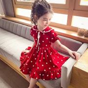 女童2022韩版连衣裙中大童夏装红色波点雪纺裙女孩超洋气裙子