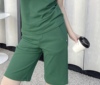 2024夏季新韩版女款糖果色宽松大码五分裤弹力腰绿色时尚潮流
