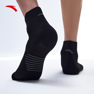三双装安踏运动袜男士袜跑步中筒长袜吸汗透气防臭黑色棉袜子