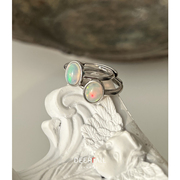deepfall天然欧泊石蛋面戒指，纯银镶嵌大自然调色板独特小众复古