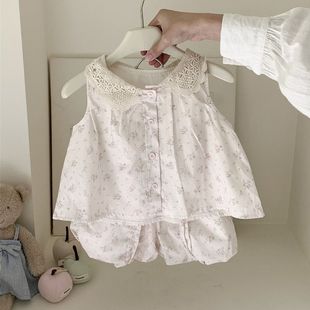 女童套装2025夏季新款甜美无袖碎花背心上衣洋气夏装花苞裤两件套