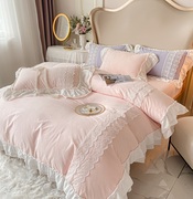 公主风四件套纯棉全棉床单被套，韩版粉色少女蕾丝花边被罩床上用品