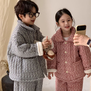 日本女童睡衣男孩，加绒加厚居家冬装儿童，款保暖三层夹棉碎花家居服