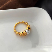 法国设计师Moleubak 复古港风珍珠戒指气质简约指环食指戒女