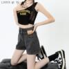 LINYUN 高腰牛仔短裤女夏季2024显瘦宽松复古卷边a字阔腿热夏装