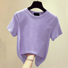 紫色t恤女短袖2023夏季纯棉，香芋紫t恤简约打底圆领浅紫色上衣