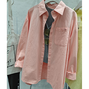 橘粉色棉衬衫女2024春装韩版宽松休闲小众叠穿长袖衬衣上衣潮
