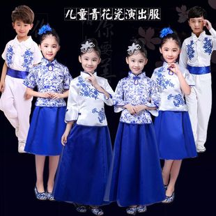 六一儿童合唱服青花瓷古筝长裙表演服男女童演出服中小学生民乐服