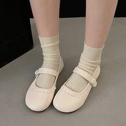 韩版芭蕾风小花边豆豆鞋平底鞋显脚小日常配裙百搭可爱小圆头单鞋