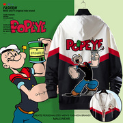 Popeye大力水手联名卫衣男款连帽加绒冬季外套二次元动漫开衫上衣