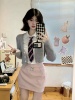 秋装搭配一整套韩系学院风针织衫，毛衣短款衬衫美式校园短裙两件套