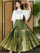新中式汉服日常穿2024夏季中国风荷叶袖衬衣上衣马面裙套装