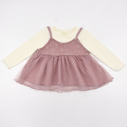 外贸春秋季2-3岁女童娃娃衫，长袖女宝宝日，系上衣裙衫甜美假两件套