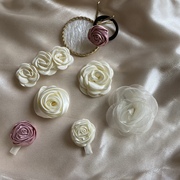 原创米白山茶花发夹法式发圈，小香风玫瑰，花朵复古仙女新娘发饰发卡