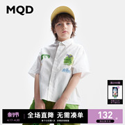 MQD童装男童24夏白色翻领衬衫卡通图案百搭短袖衬衣薄外套