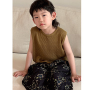 男童镂空无袖针织背心，薄款2024中小童装碎花，防蚊裤森系两件套