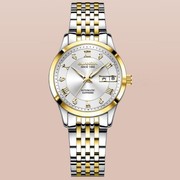 冠琴机械全自动品牌手表，女瑞士钢带夜光，时尚精钢日历国产腕表