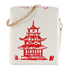 外贸欧美时尚创意中国风pu链条斜挎包个性红色铁塔印花单肩包