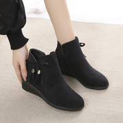 靴子女2023秋冬韩系法式小踝靴裸靴坡跟加绒洋气短靴鞋女棉靴