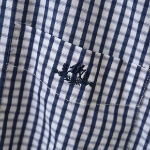 XS加小码短袖衬衫蓝白格修身欧货葡萄牙牌纯棉清凉夏季新