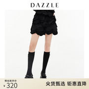 DAZZLE地素奥莱 百搭褶边花边黑色半身裙短裙女2D3S2151A