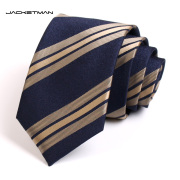 jacketman领带男士正装商务，韩版蓝色7cm金色斜纹，窄领带英伦礼盒装