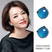 韩国天然玛瑙S925纯银耳钉2023潮耳环高级感珍珠翡翠轻奢耳饰