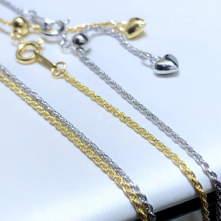 DIY珍珠配件S925纯银镀18K金项链爱心调节麻花链进口银链子裸链
