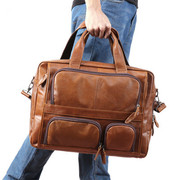 男士真皮公文包，休闲商务手提包横款手工，牛皮电脑包单肩斜挎旅行包