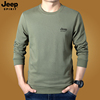 jeep男装长袖t恤宽松大码休闲纯色，圆领卫衣打底衫
