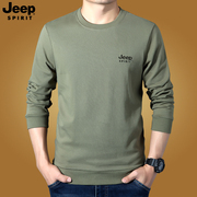 jeep男装长袖t恤宽松大码休闲纯色圆领卫衣打底衫