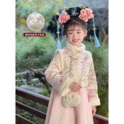 女童汉服连衣裙2023冬季儿童中国风拜年服冬装宝宝假两件裙子