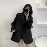 西装外套女黑色小个子2024春秋季韩版休闲宽松廓形气质小西服