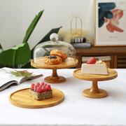 面包托盘高脚旋转甜品台木质糕点展示架试吃食品玻璃罩蛋糕摆台架