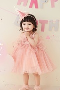 粉色吊带裙儿童摄影公主裙，影楼周岁生日宴，拍照纱裙可爱甜美萝莉风