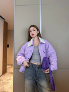 紫色毛领外套女2023年冬季短上衣名媛小香风时尚气质潮