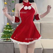 圣诞服装红色大码性感连衣裙女秋冬圣诞节露背女欲风短裙制服套装