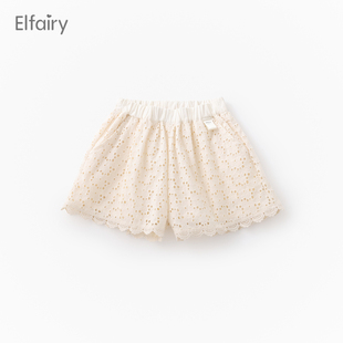 elfairy女童蕾丝短裤宝宝，裤子2024洋气外穿儿童，裙裤小童夏装