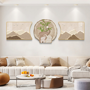 侘寂风客厅装饰画高级感沙发，背景墙挂画现代简约大象创意三联壁画