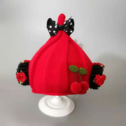 秋冬婴儿童套头帽，女宝宝假发帽子公主，可爱超萌红色加绒加厚护耳帽