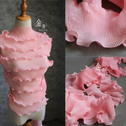 粉色单层波浪木耳花边，褶皱肌理立体大花边，连衣裙礼服设计师辅料