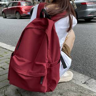 日韩无印风大容量简约百搭双肩包男女(包男女，)大学生初中生书包旅行背包潮
