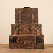 欧式怀旧复古手提箱储物木，箱子衣服收纳箱，老式皮箱旅行摄影道具箱