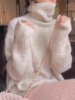 韩国东大门马海毛高领毛衣女秋冬装甜美慵懒风粉色套头针织衫上衣