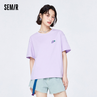 森马短袖T恤女2023夏季纯棉小个子水果印花上衣紫色打底衫潮