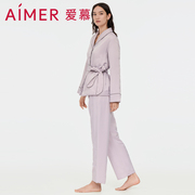 爱慕秋冬季中厚丝绵夹棉长袖长裤系扣女士家居服睡衣套装AM467921